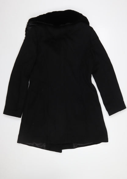 CO'COOEE Women's Black Wool Blend Faux Fur Collar Coat Size 14