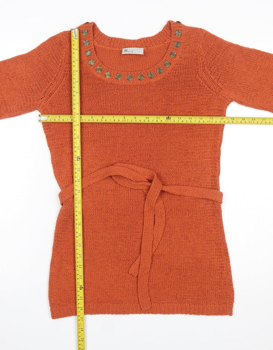BHS Women’s Orange Studded Tunic Knit Jumper Size 10