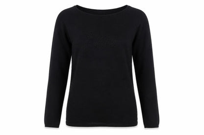 Elite Models' Fashion Womens Black L Jumper Beaded Knit Long Sleeve