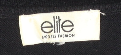 Elite Models' Fashion Womens Black L Jumper Beaded Knit Long Sleeve