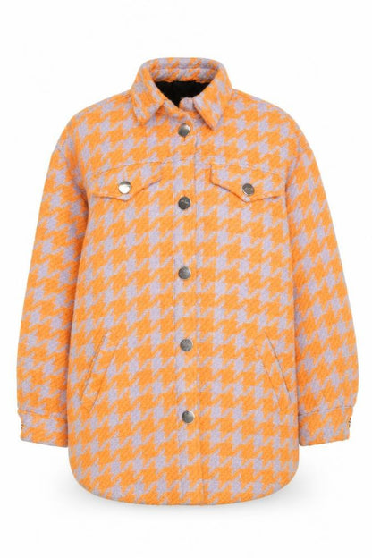 River Island Women Orange Houndstooth Mid-Length Jacket M