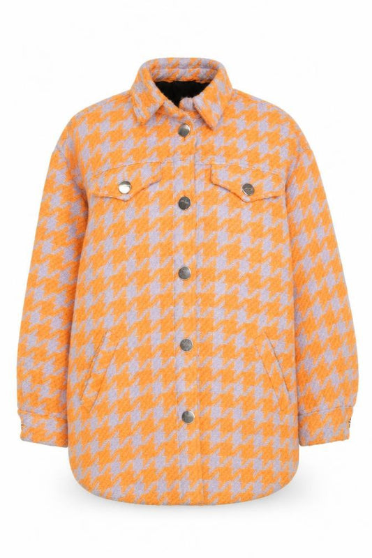 River Island Women Orange Houndstooth Mid-Length Jacket M