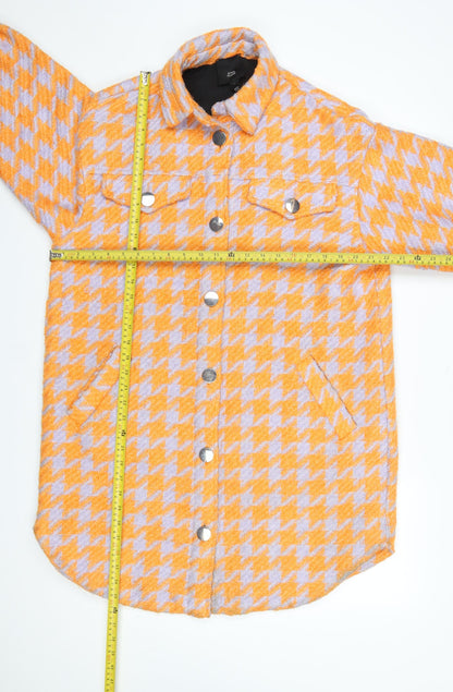 River Island Women Orange Houndstooth Mid-Length Jacket M