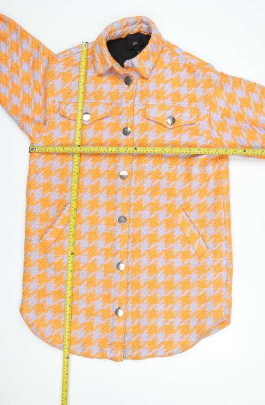 River Island Women Orange Houndstooth Mid-Length Jacket M