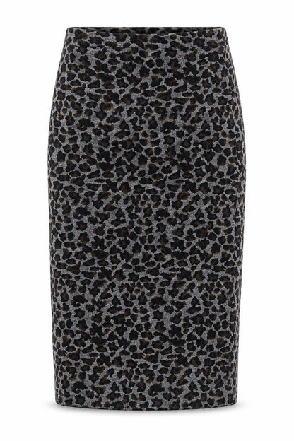 Topshop Women’s Grey Leopard Print Cotton Pencil Midi Skirt Size 8