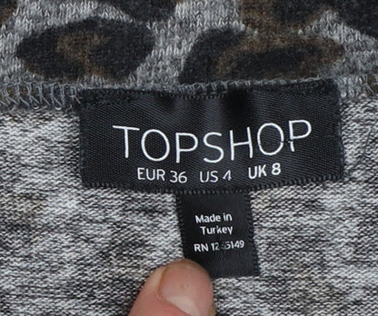 Topshop Women’s Grey Leopard Print Cotton Pencil Midi Skirt Size 8