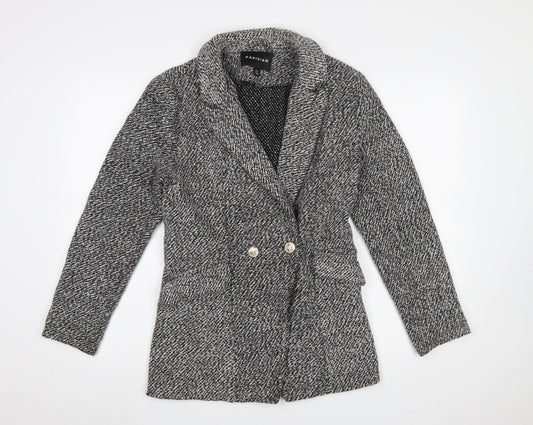 Parisian Women Black & White Textured Double-Breasted Blazer UK 10