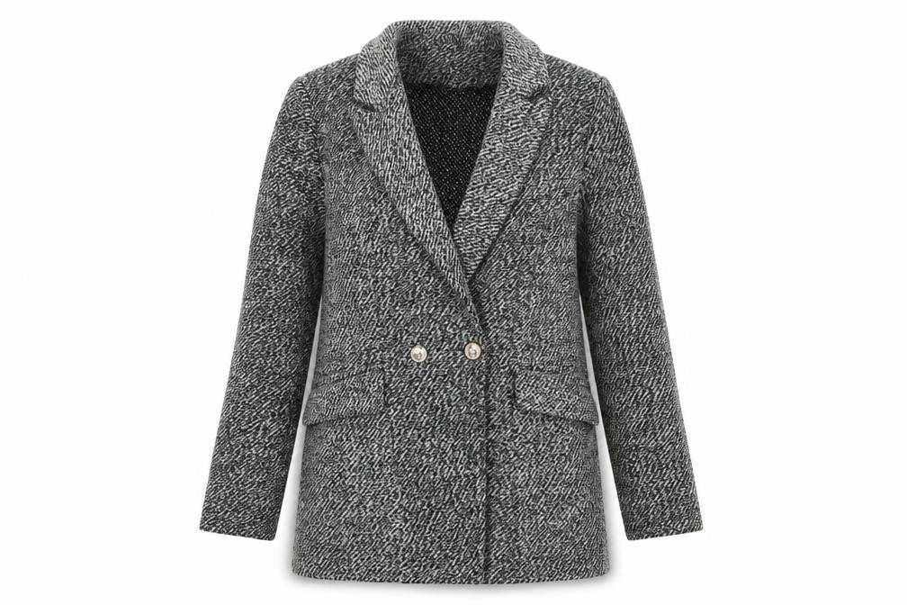 Parisian Women Black & White Textured Double-Breasted Blazer UK 10