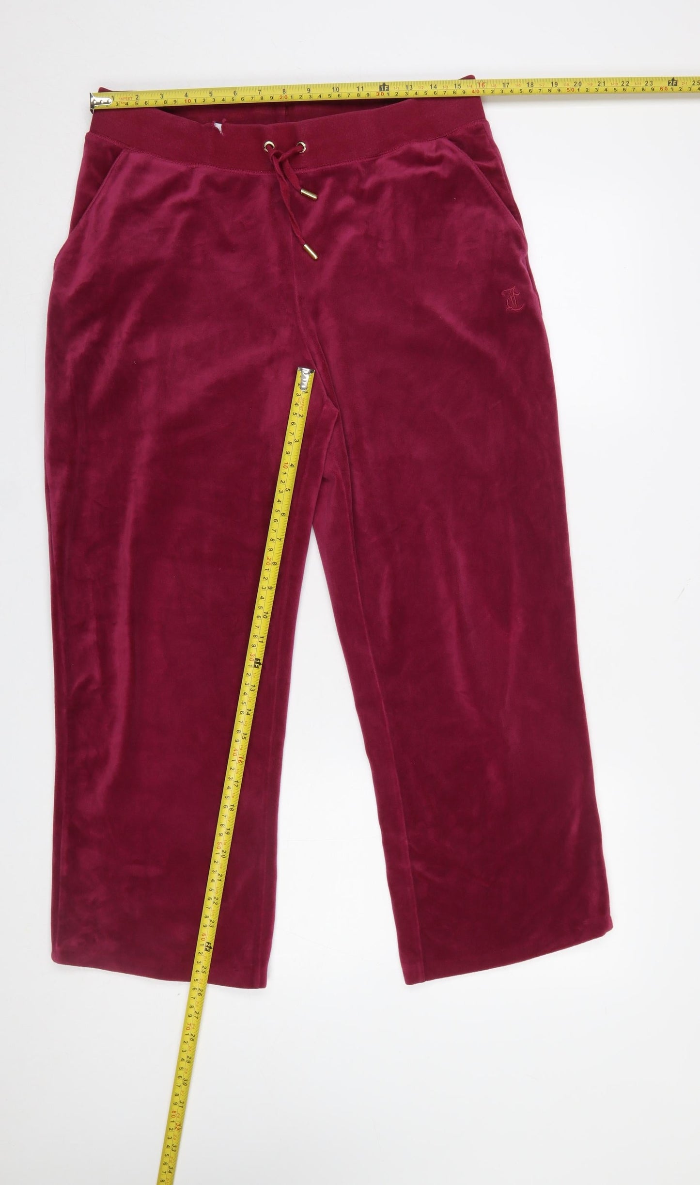 Juicy Couture Womens Red Velour Sweatpants L Elastic Waist Comfort Lounge Trousers