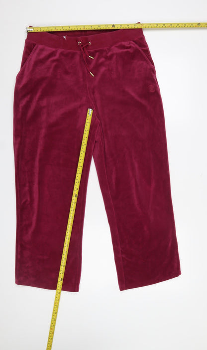 Juicy Couture Womens Red Velour Sweatpants L Elastic Waist Comfort Lounge Trousers