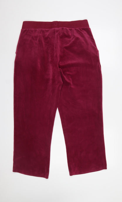 Juicy Couture Womens Red Velour Sweatpants L Elastic Waist Comfort Lounge Trousers