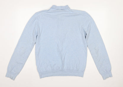 French Connection Men's Blue Collared Henley Jumper Size S