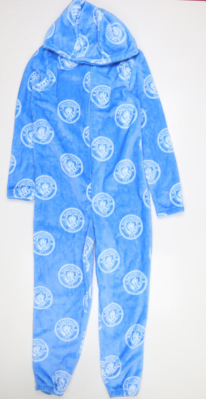 Manchester City Boys Blue Fleece One Piece Hooded Pyjamas 13-14 Years