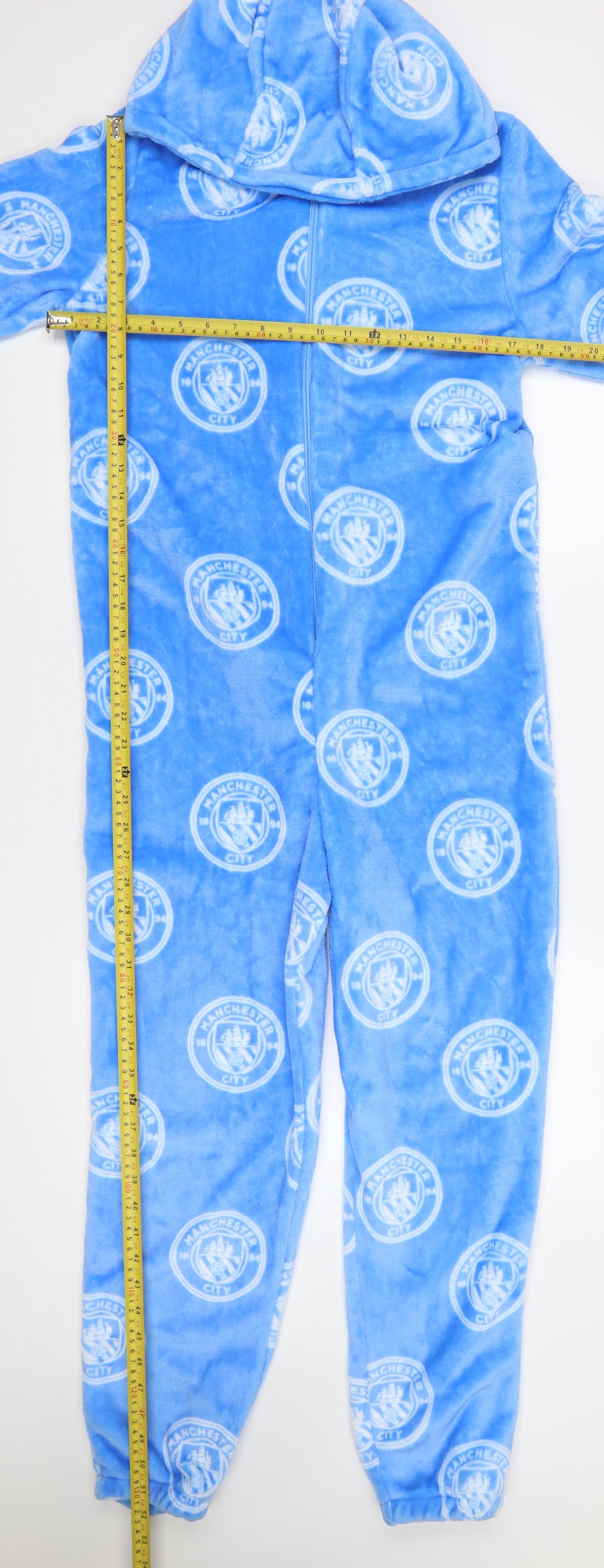 Manchester City Boys Blue Fleece One Piece Hooded Pyjamas 13-14 Years