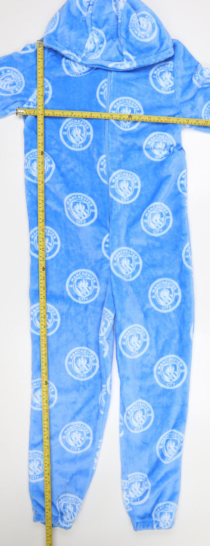 Manchester City Boys Blue Fleece One Piece Hooded Pyjamas 13-14 Years