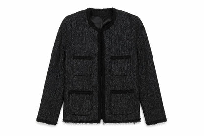 Zara Woman Black Bouclé Lined Blazer Jacket XS
