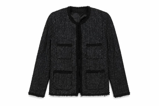 Front view of Zara Woman Black Bouclé Lined Blazer Jacket XS