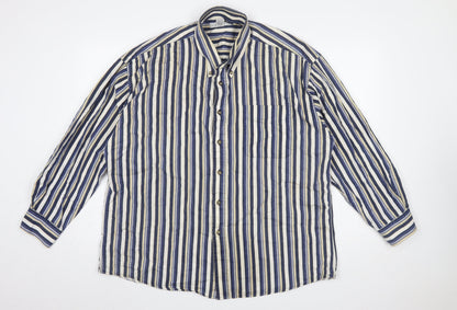Tribute Men's Blue Striped Cotton Button-Up Shirt XL