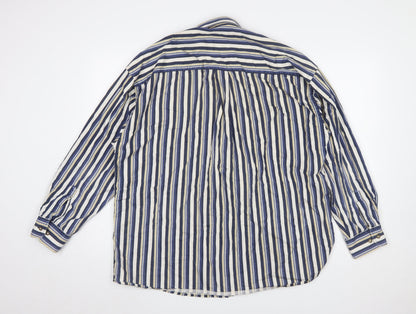 Tribute Men's Blue Striped Cotton Button-Up Shirt XL