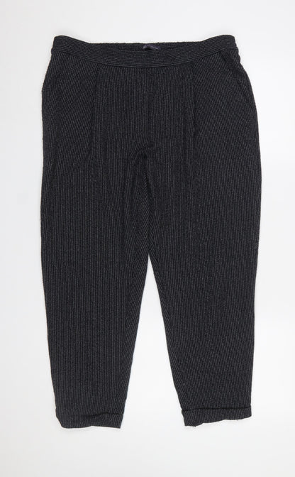 Marks and Spencer Women’s Grey Striped Knit Tapered Trousers Size 16