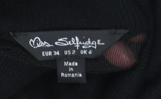 Miss Selfridge Women's Black Mock Neck Long Sleeve Knit Jumper Size 6