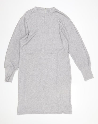 Next Womens Grey Knit Shift Dress Size 18 Long Sleeve High Neck