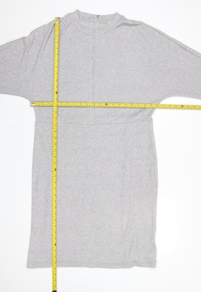 Next Womens Grey Knit Shift Dress Size 18 Long Sleeve High Neck