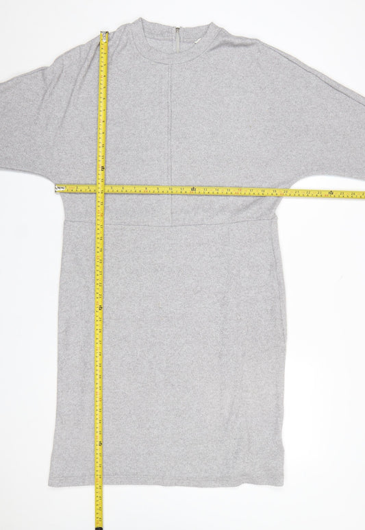 Next Womens Grey Knit Shift Dress Size 18 Long Sleeve High Neck