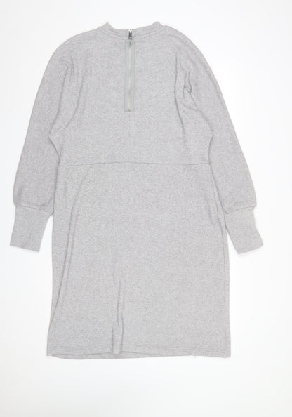 Next Womens Grey Knit Shift Dress Size 18 Long Sleeve High Neck