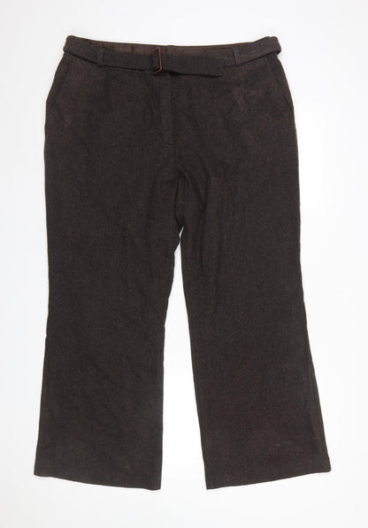 Marks and Spencer Women's Brown Wool Blend Belted Trousers Size 20