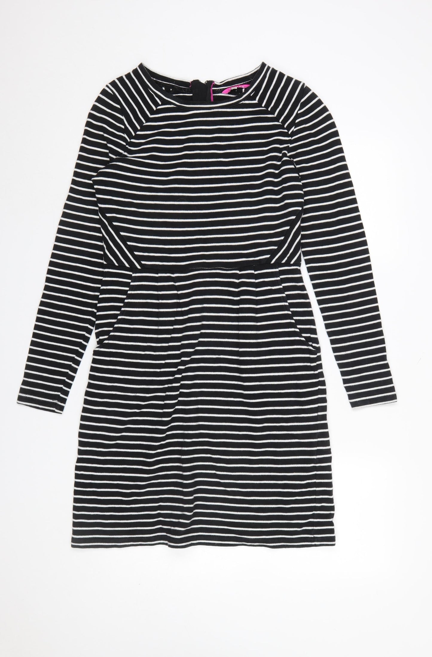 Joules Women’s Black White Stripe Shift Dress Size 12 Long Sleeve