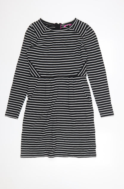 Joules Women’s Black White Stripe Shift Dress Size 12 Long Sleeve