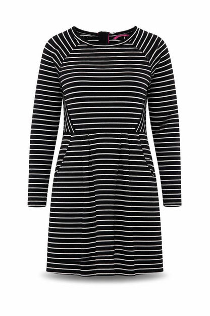 Joules Women’s Black White Stripe Shift Dress Size 12 Long Sleeve