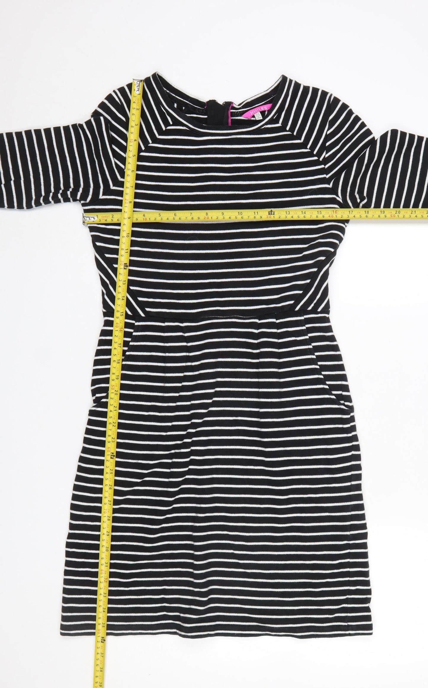 Joules Women’s Black White Stripe Shift Dress Size 12 Long Sleeve