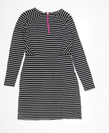 Joules Women’s Black White Stripe Shift Dress Size 12 Long Sleeve