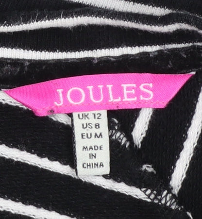 Joules Women’s Black White Stripe Shift Dress Size 12 Long Sleeve