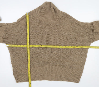 HOT!MESS Women’s Beige Roll Neck Chunky Knit Jumper One Size