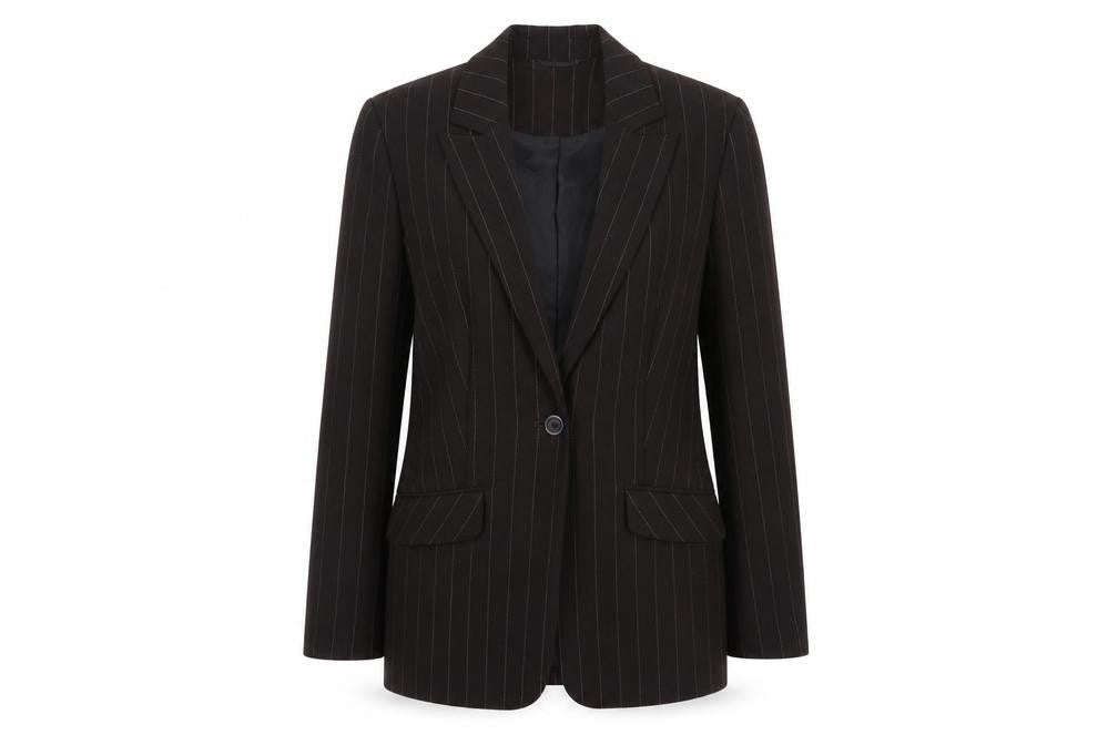 Principles Petite Brown Pinstripe Blazer Womens Size 6 Single Breasted
