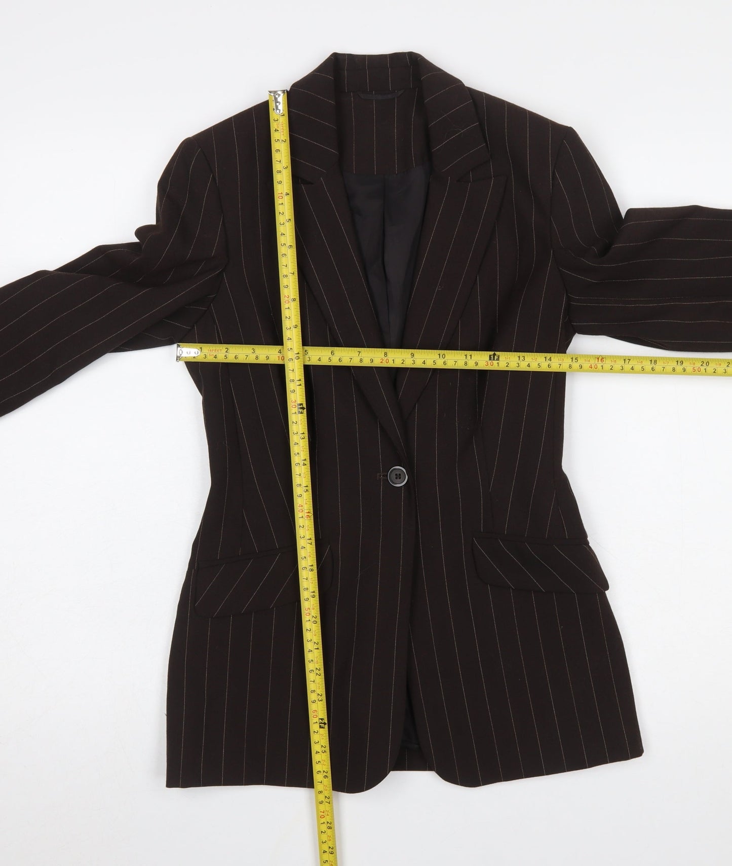 Principles Petite Brown Pinstripe Blazer Womens Size 6 Single Breasted