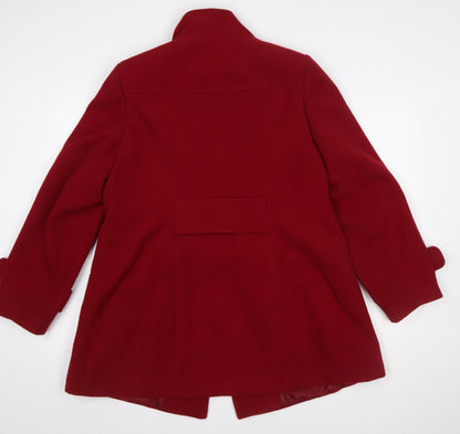 Evans Women Red Mid-Length Coat Wool-Blend Classic Size 16