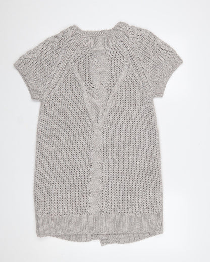 Marks and Spencer Women’s Grey Chunky-Knit Short Sleeve Cardigan UK 14
