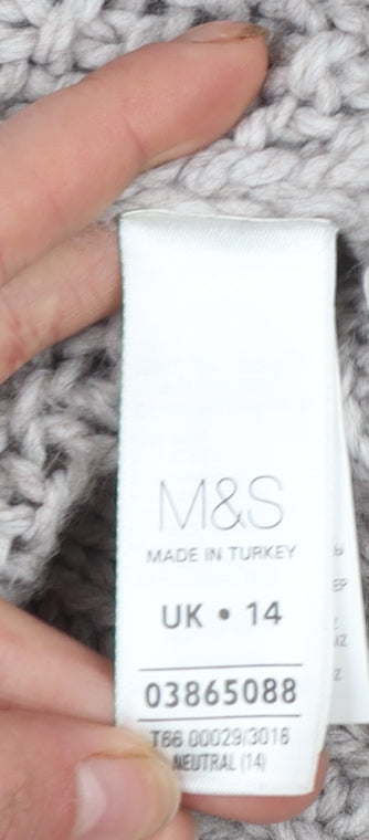 Marks and Spencer Women’s Grey Chunky-Knit Short Sleeve Cardigan UK 14