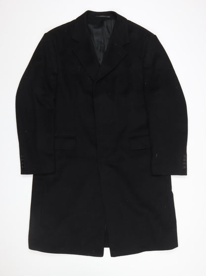 Dehavilland Men's Black Wool Cashmere Overcoat 40S Classic Long Formal