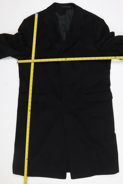 Dehavilland Men's Black Wool Cashmere Overcoat 40S Classic Long Formal