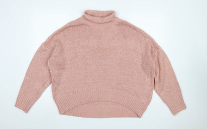 HOT!MESS Women Pink Roll Neck Chunky Knit Pullover Jumper One Size