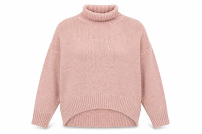 HOT!MESS Women Pink Roll Neck Chunky Knit Pullover Jumper One Size