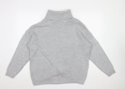HOT!MESS Women Grey Roll Neck Lace-Up Knit Jumper One Size Acrylic Blend