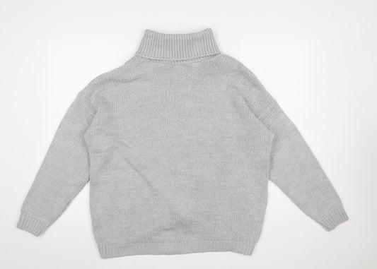 HOT!MESS Women Grey Roll Neck Lace-Up Knit Jumper One Size Acrylic Blend