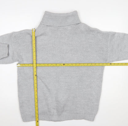 HOT!MESS Women Grey Roll Neck Lace-Up Knit Jumper One Size Acrylic Blend
