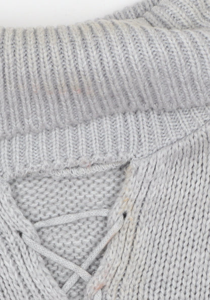 HOT!MESS Women Grey Roll Neck Lace-Up Knit Jumper One Size Acrylic Blend